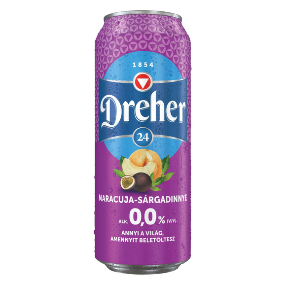 Dreher 24 0,0% alkoholfritt öl 0,5 l passionsfrukt-melon/ Dreher 24 0,0% alkoholmentes sörital 0,5 l maracuja-sárgadinnye