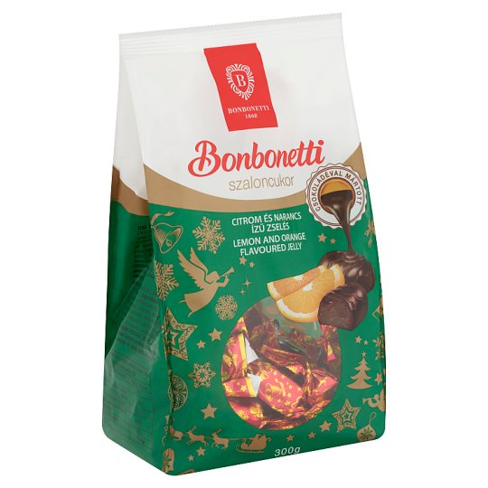 ‼️Előrendelés! Kiszállítás október 29-től‼️  Julgransgodis (Citron och apelsin smak geléfyllning), Bonbonetti, 280 g, Förhandsbeställning, Leverans from 29/10.
/ Bonbonetti étcsokoládéval mártott citrom és narancs ízű zselés szaloncukor 280 g