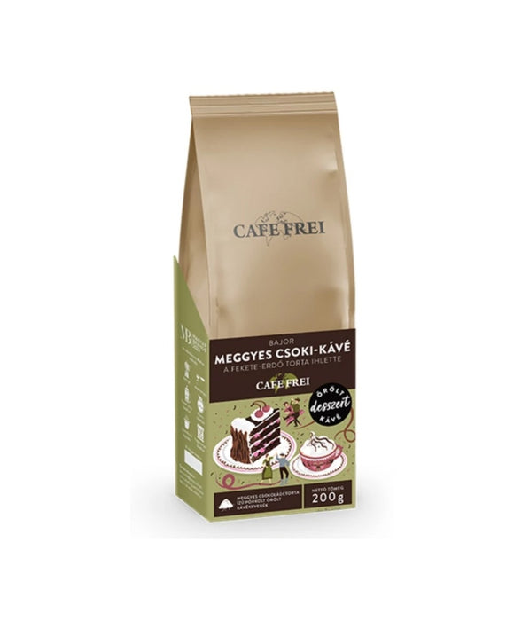 Cafe Frei Bajor Meggyes Csoki-kávé, őrlölt 200g /Kaffebönor Bayern med surkörsbär-choklad smak 
200g, Cafe Frei