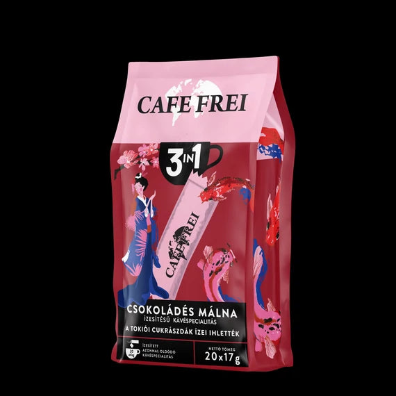 Cafe Frei Tokiói csokoládés málna ízesítésű kávéspecialitás 3in1 instant kávé 20db/ Tokyo Snabbkaffe med special hallon-choklad smak 3-i-1 200g – 20 st,.Cafe Frei