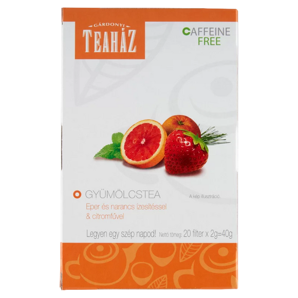 Gárdonyi Teaház gyümölcstea eper és narancs ízesítéssel & citromfűvel 20 filter 40 g/  Gárdonyi Tehus fruktte med jordgubbs- och apelsinsmak och citrongräs 20 filter 40 g/