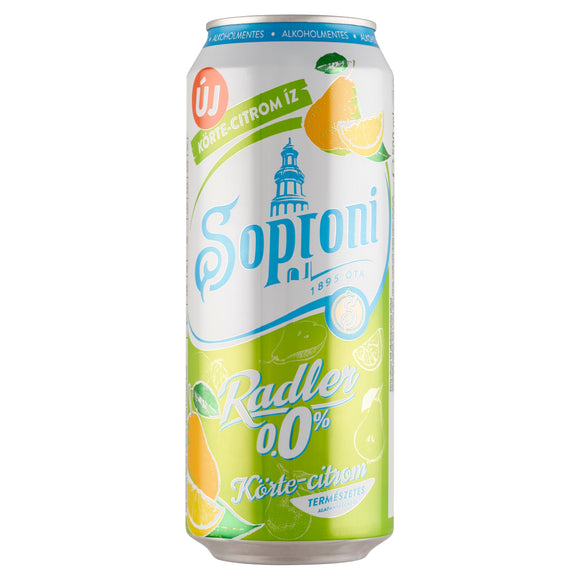 Soproni Radler Körte-Citrom alkoholmentes sörital 0.0% 0,5 l doboz/ Soproni Radler Päron-Citron alkoholfri öldryck 0,0 % 0,5 l burk