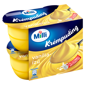 Milli krémpuding, vaniliás, 4x125g /Milli cream pudding 4x125 g vanilj, berikad med grädde