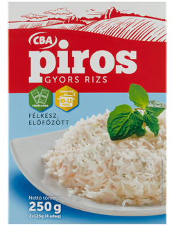 CBA förkokt snabbt ris 250g/ CBA PIROS félkész, előfőzött gyors rizs 250g