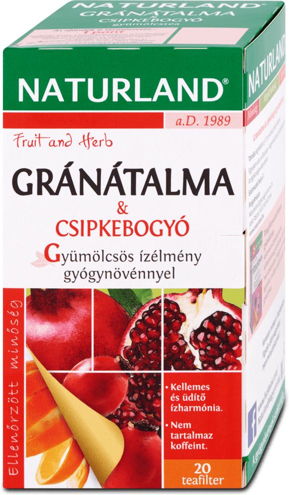 Naturland, gránatalma+csipkebogyó tea, 20×2g /Naturland, granatäpple+nyponte, 20×2g