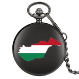 Hungary Map Retro Black Pendant Pocket Watch 30 cm Fob Chain Quartz Pocket Watch