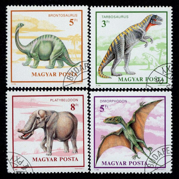 4Pcs/Set Hungary Post Stamps Dinosaur Pterosaur Tyrannosaurus Rex Used Post Marked Postage Stamps for Collecting