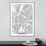 Famous City Map Hungary Budapest Print Canvas Painting Wall Art Pictures Black White Posters and Prints Living Room Home Decor