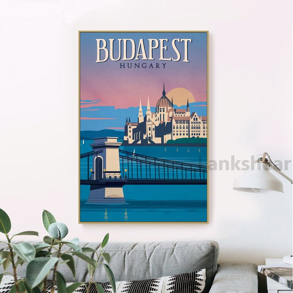 Grand Budapest Travel Poster Canvas Painting Wall Decor Vintage Budapest Hungary Art Prints Picture For Living Room Home Decor