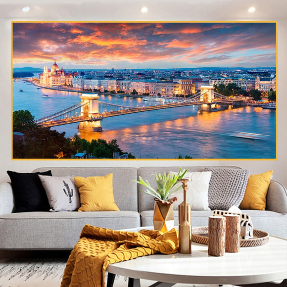 Modern Spain Panorama Canvas Paintings Budapest Landscape Posters and Prints Spain Sunset Scenery for Living Room Decoration