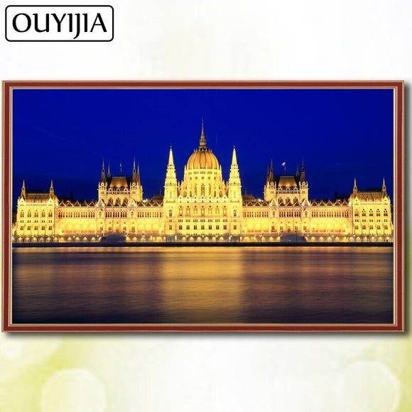 5D DIY Diamond Painting Full Square OUYIJIA Scenery Hungary Budapest Parlament Embroidery Diamond Mosaic Picture Of Rhinestone